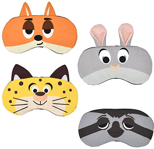 ELUTONG Niedliche Schlafmaske Augenbinde - 4er Hautfreundlich Schlaf-Augenmaske, Karikatur Abdeckung Eyeshade Lichtblockierende mit Verstellbarem Riemen für Reisen, Nickerchen und Schlaf in Der Nacht