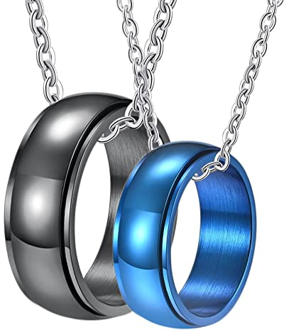 Beydodo Partner Kette Personalisiert, Halskette Edelstahl 60CM mit Anhänger Ring Spinner 8MM Paar Kette für Sie und Ihn