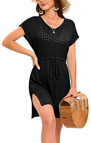 Timuspo Women's Beach Coverups Sexy Crochet Tie Waist Bikini Cover Up Beach Dress Summer Holiday Swim Beachwear