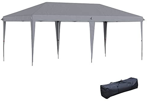 Outsunny Pop Up Gazebo 3 x 6m, Foldable Canopy Tent, Height Adjustable Wedding Awning Canopy w/Carrying Bag, Grey