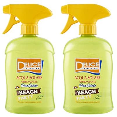 Milmil Delice Solaire Beach Party Sonnenwasser zur Bräunung Piña Colada, Duft Kokosnuss & Rum, erleichtert das Bräunen, sofortige Frische, Dermatologisch getestet - 2 x 500 ml