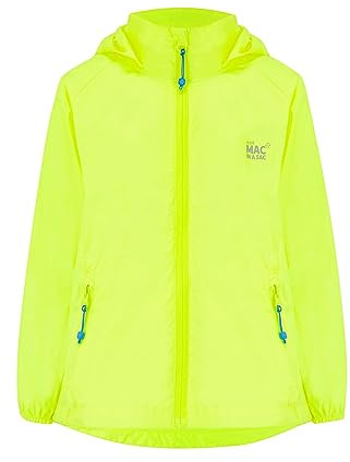 Mac in a Sac - Mini Origin II - Packable Waterproof Jacket for Boys & Girls - Lightweight and Breathable Raincoat that Packs into its own Bag - Neon Yellow - 11-13 Years