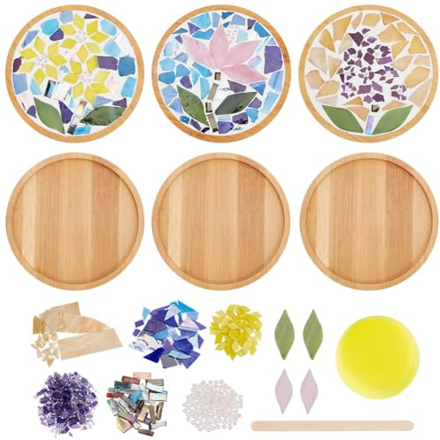 WEBEEDY 3 Sets DIY Mosaik Bastelset Erwachsene Bambus Untersetzer 11cm | mosaik set;mosaik bastelset;mosaik bastelset erwachsene;mosaiksteine zum basteln set;für anfänger;geburtstagsgeschenk