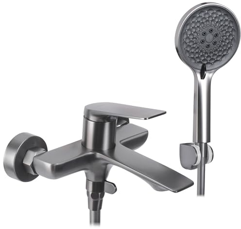 Rea Badewannenarmatur AVALON Titan Wasserhahn Badewanne Einhebel Wannenarmatur mit Handbrause Badarmatur aus Messing Mischbatterie (Titan)