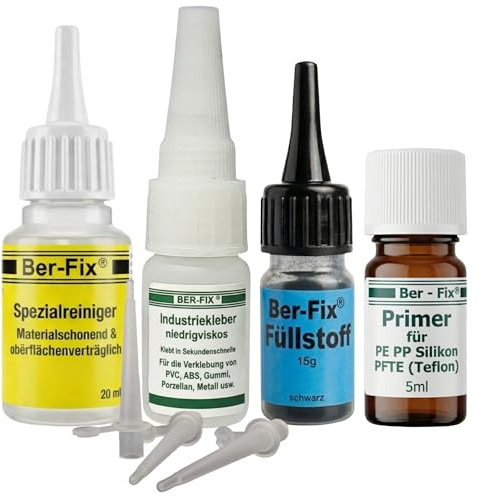 Ber-Fix Primer-Füllstoff Set PE PP Schweißnaht weiß + Reiniger | Primer-Füllstoff Set 10g + 15g + 5ml PE PP Schweißnaht schwarz: mit Spezialreiniger zur Vorreinigung und