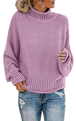 OIUHJN Suéter de invierno de punto grueso suéter de cuello alto Cárdigan con bolsillos, Lila., M