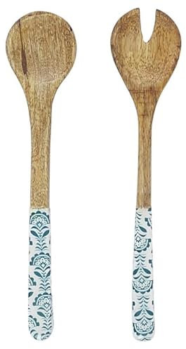 Couverts à Salade en Bois Jaipur 22cm Bleu