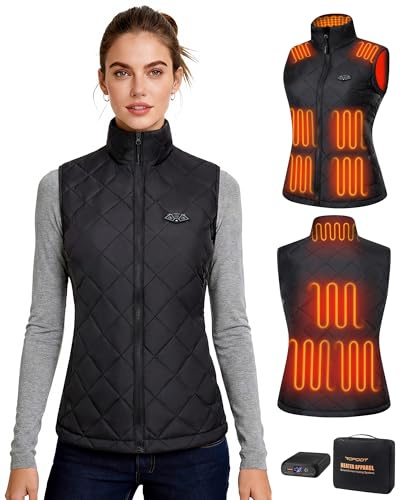Topdot Gilet Chauffant Femme Avec Batterie 16000 Mah 7,4 V Incluse - 10 Zones De Chauffage, Veste Chauffante Avec 3 Niveaux De TempéRature,Chauffage Veste Sans Manche Chauffante,XL