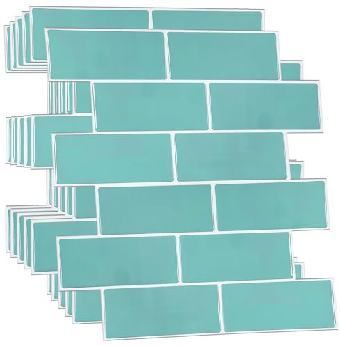 WALPLUS 3D Green Stick on Tiles Self Adhesive Tile Stickers for Kitchen 30.5 x 30.5 cm(12) Stick on Bathroom Removable Backsplash for Kitchen Sticky Wall Capri Sea Glossy 6-Sheets