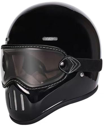 Vintage Vollhelm Integralhelm Motorradhelm mit DOT/ECE-Zugelassener Motorradhelm, Moto-Integralhelm Für Männer Und Frauen Scooter Retro Classic Crash Racing Touring Helm 1,M=57~58cm