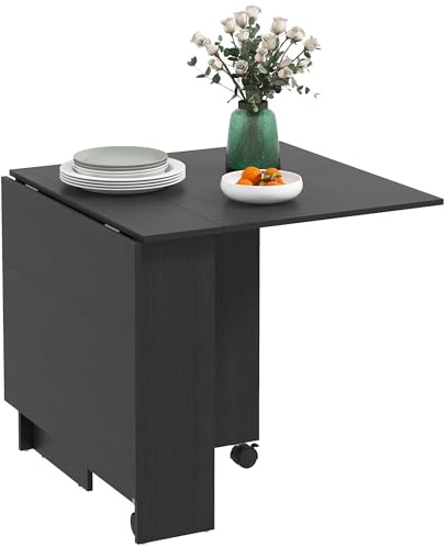 HOMCOM Tavolo da Pranzo Pieghevole con Ruote 140x80x74 cm Nero