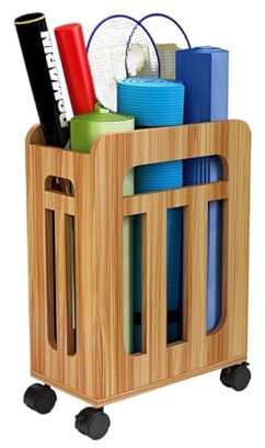 HKYBCF Aufbewahrung von Yogamatten Holz Übung Ausrüstung Organizer Korb Yoga Matte Badminton Schläger Lagerung Eimer Hause Mobile Korb Kinder Spielzeug(Walnut Pulley Style)