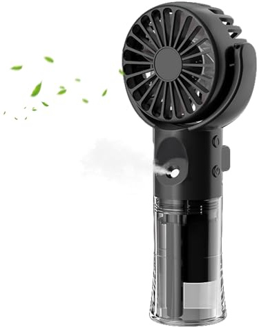 Handventilator, Tragbarer Mini Ventilator mit Wassernebel, USB Aufladbarer Mini Lüfter Elektrischer Hand Ventilator mit 4 Windgeschwindigkeit, kleiner Ventilator für Büro, Reise, Camping (Schwarz-1)