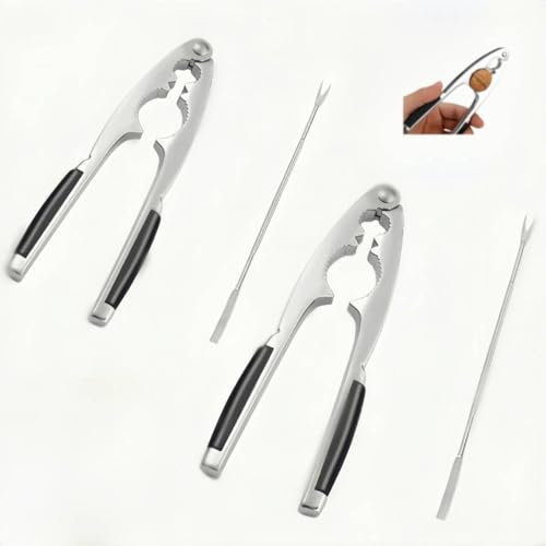 HJYDGJ 2 abridores de nueces de acero inoxidable con 2 tenedores de acero inoxidable, cascanueces con mango cómodo, cascanueces multifuncional, 2 tenedores de acero inoxidable