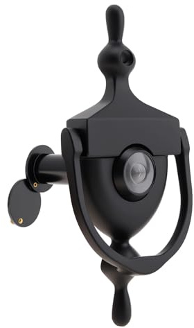 HOJLKLD Door Knocker and Viewer, 6 Inch Height Knocker, 180-Degree Solid Brass Peephole with Privacy Cover, 9/16 inch Bore, for 1-3/8 to 2-1/4 Thickness Door (Black)