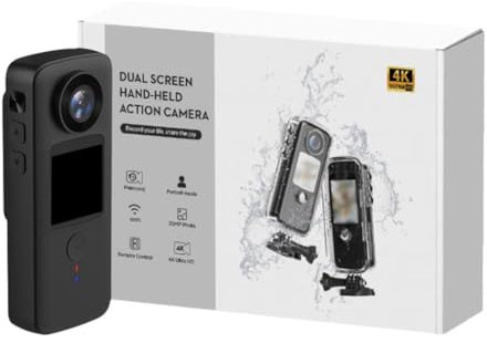 Action Camera 4K 2025 Registratore Vlog con Microfono Doppio Schermo Impermeabile Min Grandangolare 135 Video Batteria 150 ° Wifi Vita