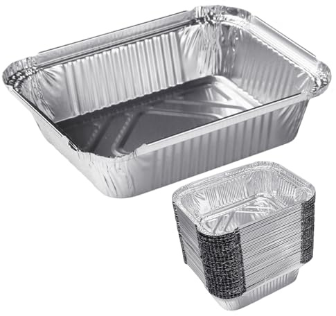 UDNFHL 50 Pezzi Vassoio in Alluminio, Contenitore Alimentare con Coperchio, Accessori per Barbecue, Forniture per La Cucina, Accessori per La Cottura.