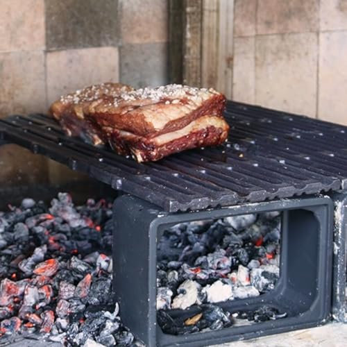 LUNA WAY CAST IRON BBQ Blocks - Supporti in ghisa Regolabili e Versatili per Piastre e Griglie | Ideali per Brace, Camino, Fuoco Vivo | più Livelli di Cottura | 100% Ghisa con smaltatura Protettiva