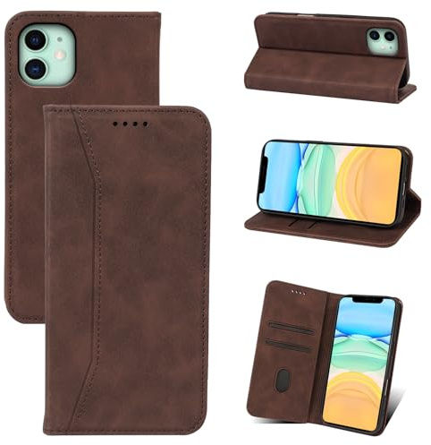 Qizyemy Funda Compatible con iPhone 11(6.1),Premium Flip Billetera Funda de Cuero,Soporte Plegable,Funda de Piel con Cierre magnético,función de Soporte y Ranuras para Tarjetas(Marrón)