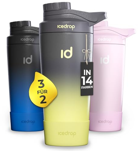 IceDrop® Thermo Shaker Edelstahl [700ml] I 100% Auslaufsicher - Fitness Shaker für 12 Stunden eiskalte Shakes & Getränke I Edelstahl Protein - Extra robust - Grau Neon