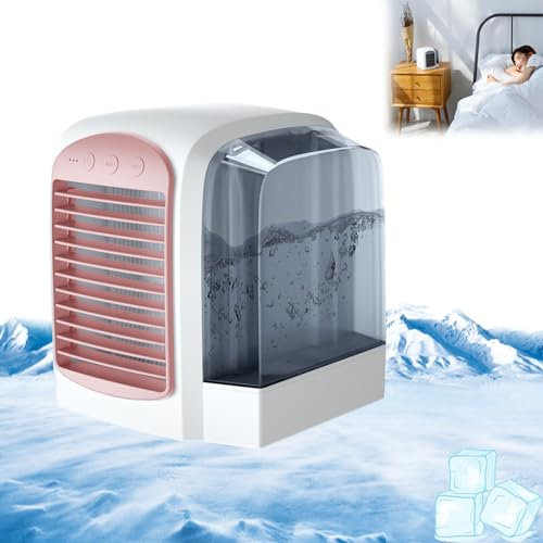 Enfriador de aire portátil, pequeño aire acondicionado portátil, ventilador de escritorio personal recargable por USB, enfriador de aire evaporativo portátil para camping, hogar, exterior, oficina