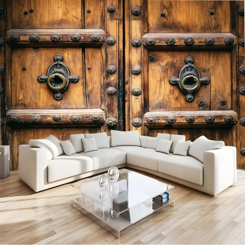 Buio Carta da parati stampata in 3D, Porta In Legno Vintage In Metallo carta parati fotomurale murale murali murals rimovibile Non Tessuto per soggiorno sfondo TV e divano, 200 x 140 cm