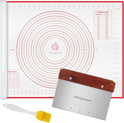 CoBak Silikon Backmatte mit Maßangaben, Pinsel und Teigschaber – 69,5 x 50,8 cm, hitzebeständig, BPA-frei, antihaftbeschichtete, rutschfeste Backmatte zum Ausrollen von Teig, leicht zu reinigen, Rot