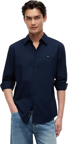 Tommy Jeans Chemise en Popeline TJM Reg DM0DM22026 L/S pour Homme, Bleu foncé (Marine Nocturne), L