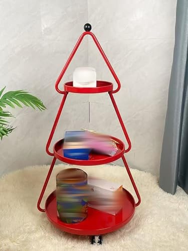 Storage Cart - Christmas Tree-Shaped 3 Tier End Table with Wheels and Round Handle for Living Room and Bedroom