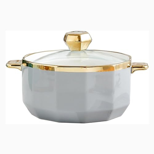Soupière de service en porcelaine, bol à soupe rond en céramique avec couvercle en verre et poignée, passe au micro-ondes et au lave-vaisselle pour décoration de cuisine