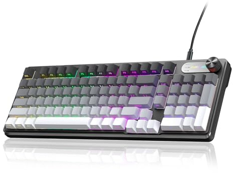 FURYCUBE IP98 speltangentbord – trådbundet tangentbord med RGB-bakgrundsbelysning, IPX8 vattenresistens och PBT-genomskinliga tangentknappar, lämpliga för spel eller arbete (gråvit)