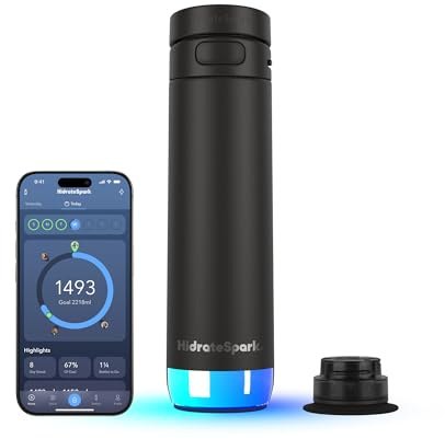 Hidrate Spark PRO 2 – Smart Hydration Bottle with Drink Reminders & Water Tracking, 621ml Stainless Steel – Syncs with Apple Health, Fitbit, Smart Rings & Smart Watches - Straw Lid - Black