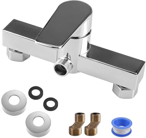 Inodiref Duscharmatur Chrom Wandmontage Einhebelmischer Bar G1/5.1 cm Auslauf, Bad Dusche Mischbatterie für Kaltes und Warmwasser Präzise Temperaturregelung, Duscharmatur mit Zubehör