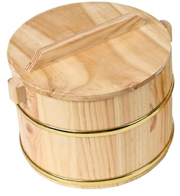 PawwJoy Barile di riso al vapore in legno, ciotola portatile per sushi, riso, con coperchio, contenitore rotondo per riso, budino, tofu, riso, 16 x 16 x 11 cm