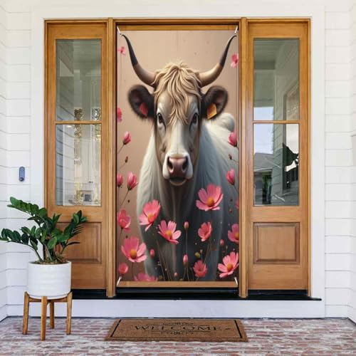 Decoraciones para puertas – Moderno diseño de toro n.º 88 para puerta delantera, cartel de primavera y verano, telón de fondo colgante para interiores y exteriores, suministros de decoración de pared