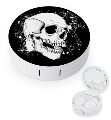 fkgvwo Contact Lens Case Black White Skull Contact Lens Box Travel Kit Portable for Travel & Home