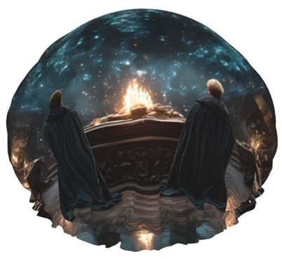 Double Layer Shower Cap with Unique Magic Temple Print Comfort Skin Friendly Protect Hair While Showering Black