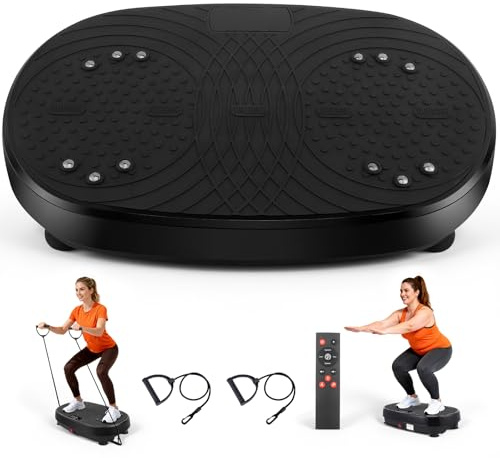 Piastra Vibratoria, 6 Modalità e 120 Velocità Regolabili Piastra Vibratoria Macchina per Esercizio con Fasce di Resistenza e Telecomando, Piastra Vibratoria Timer per Casa/Palestra/Ufficio