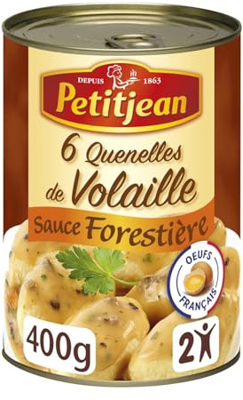 PETIT JEAN - Plat Cuisiné - 6 Quenelles de Volaille Sauce Forestière - Sans Conservateur · Sans Colorant · Œufs Français · Pour 2 Personnes - la boîte de 400g - Le Lot De 4