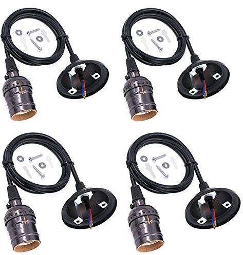 swpeet 4 PCS Vintage Edison Licht Socket Screw Leuchtmittel Licht Lampe Halter mit Draht, E26/E27 Sockel Verstellbare Schwarz Draht für Küche, Esszimmer, Bars und Restaurants