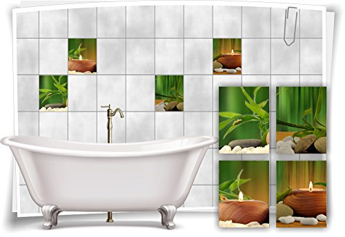 Medianlux Fliesenaufkleber Fliesenbild Aufkleber Bambus Kerzen Steine SPA Wellness Dekoration Bad Fliesen Deko Badezimmer, 20x25cm fp5p22h-57728