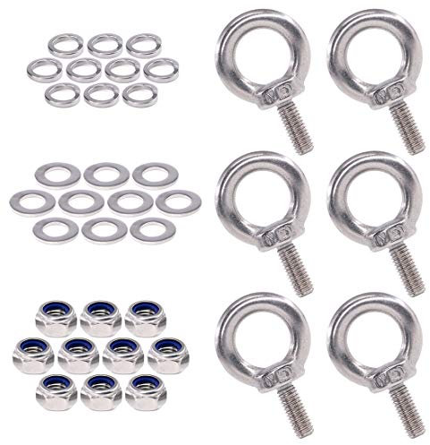 Swpeet 36Pcs 304 Stainless Steel M5 Eye Bolts Kit with Lock Nuts, Lock Washers, Flat Washers