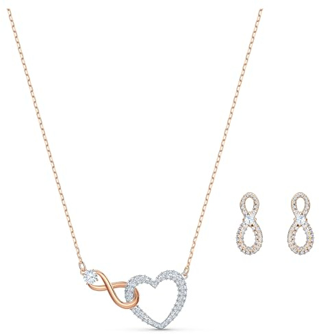 Swarovski Infinity set, Infinity and heart, White, Mixed metal finish