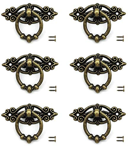 JINXM 6 Pezzi Maniglie retrò per cassetti Maniglia Pomello Classiche per Cassetti Ante Armadio Tiraggio Dell'anello del Cassetto Mobili Antichi Vintage