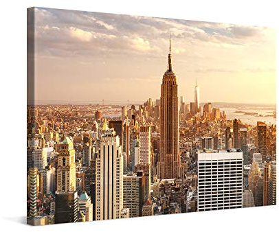 PICANOVA – Bild auf Leinwand Manhattan Empire State Building 120x80cm – Leinwandbild – Premium Leinwanddruck – Wandbild Kunstdruck Auf 2cm Holz-Keilrahmen Wohnzimmer Wanddekoration – New York