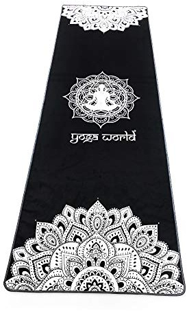 Yoga World Yoga-Handtuch – dick, weich, schweißabsorbierend, rutschfest, aus Mikrofaser-Gewebe – für Bikram, Pilates, Strand & Heimtraining – maschinenwaschbar – 182,9 x 61 cm – (schwarzes Mandala)