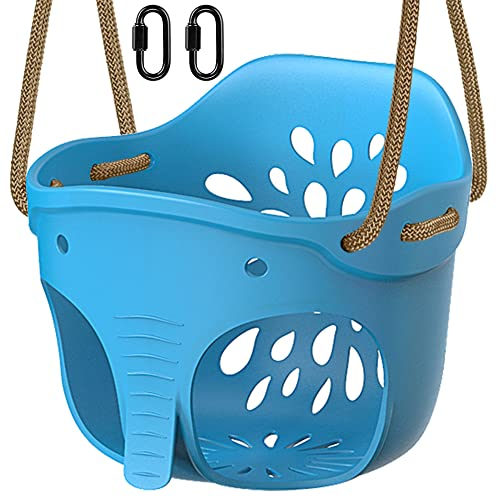 BeneLabel Schaukel Kinder, Indoor Outdoor Babyschaukel Weichen Gummi Schaukelsitz Spielplatz Gartenschaukel Eimer Schaukel mit 130-200cm Seil für Kleinkind 1-3 Jahre, Blau Elefant/272kg
