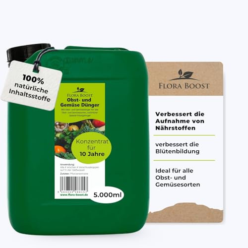 Flora Boost Obst und Gemüse Dünger 5L, 100% natürlicher Flüssigdünger | Pflanzendünger für bis zu 1000L Gießwasser, Dünger für alle Obst & Gemüse Pflanzen