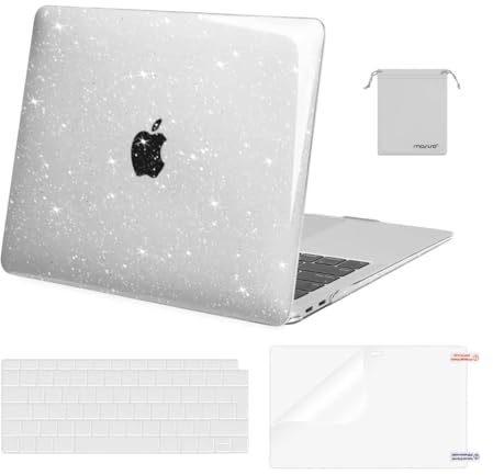 MOSISO Coque Compatible avec MacBook Air 13 Pouces 2021-2018 A2337 M1 A2179 A1932 Retina, Étincelant Briller Plastique Coque Rigide&Protection Clavier&Protecteur d'écran&Sac Rangement, Transparent