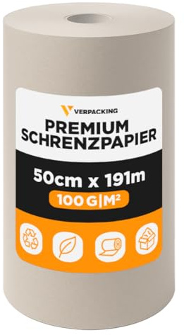 verpacking papier de calage 50 cm x 191 m 100 g/m² [modèle et quantité au choix] papier kraft rembourrage emballage pour expédition déménagement envoi 100% recyclé 2 rouleaux